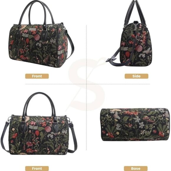 Like NEW Floral Embroidered Tapestry Duffle Bag Overnight Bags Weekend Bag Black - Picture 7 of 10